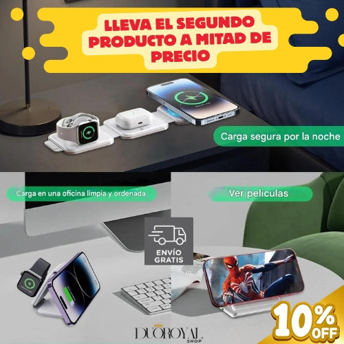 Cargador 3 en 1 Inalámbrico Compatible con iPhone, Apple Watch y AirPods