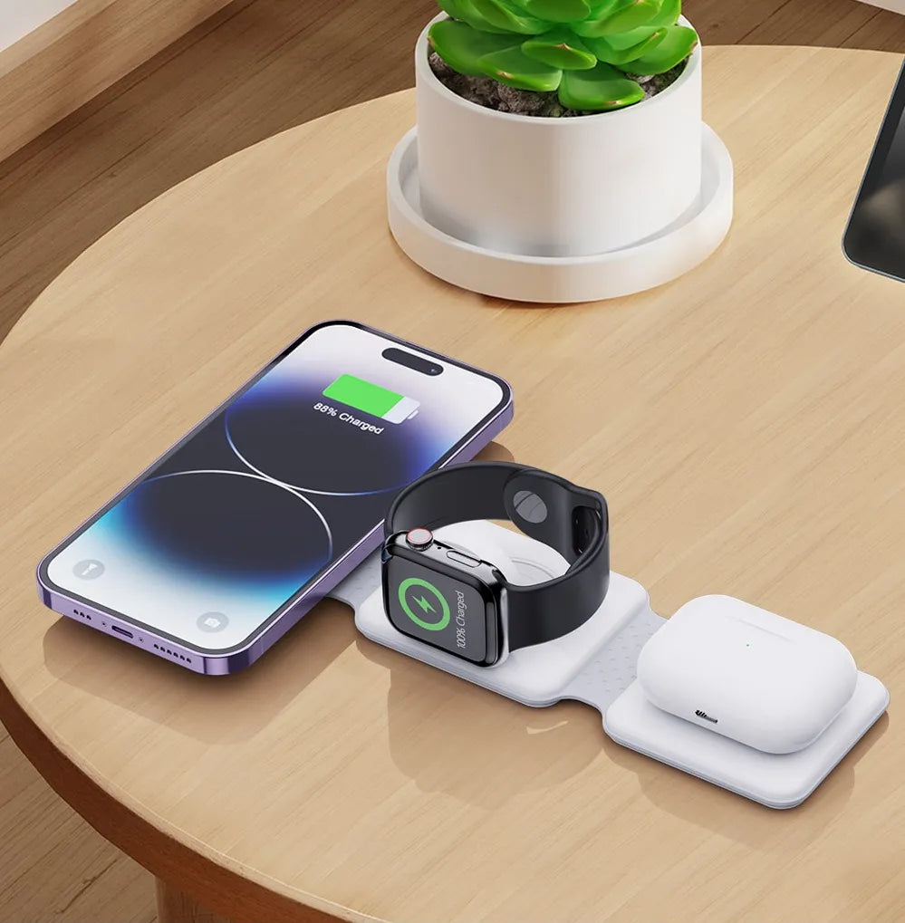 Cargador 3 en 1 Inalámbrico Compatible con iPhone, Apple Watch y AirPods